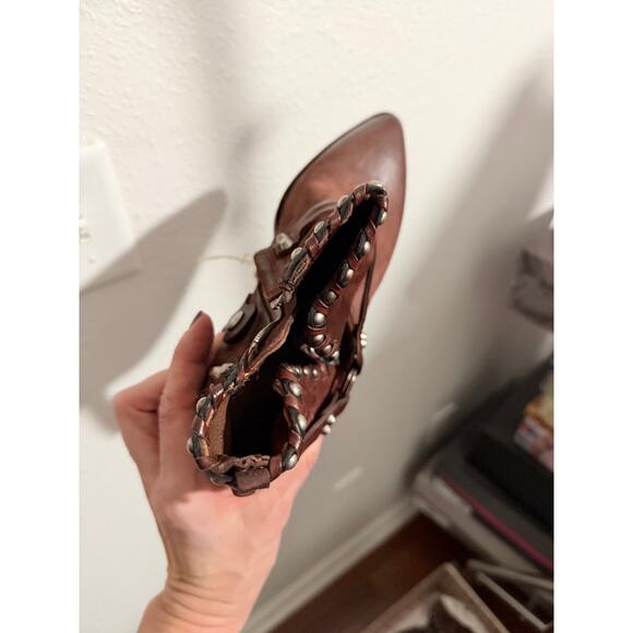 A.S.98 Distressed Brown Leather Studded Ankle Boots - Picture 5 of 6